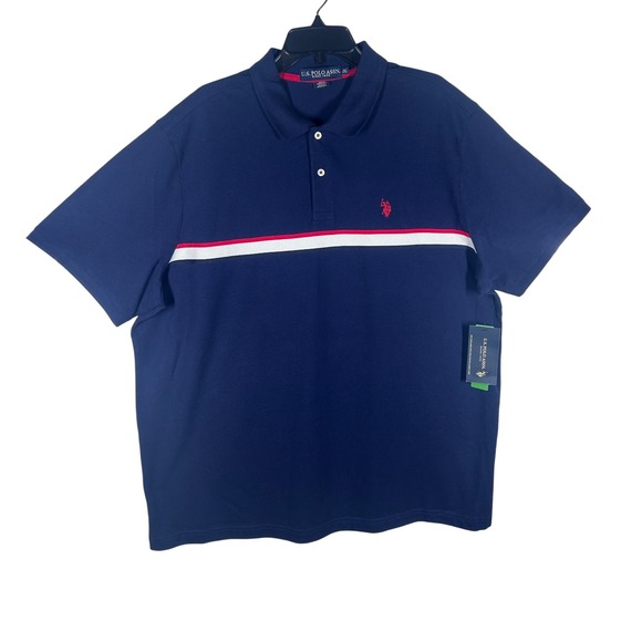 US Polo Assn Mens Polo Shirt Striped Logo Short Sleeve Casual Top Size 2XL NEW - Picture 1 of 8